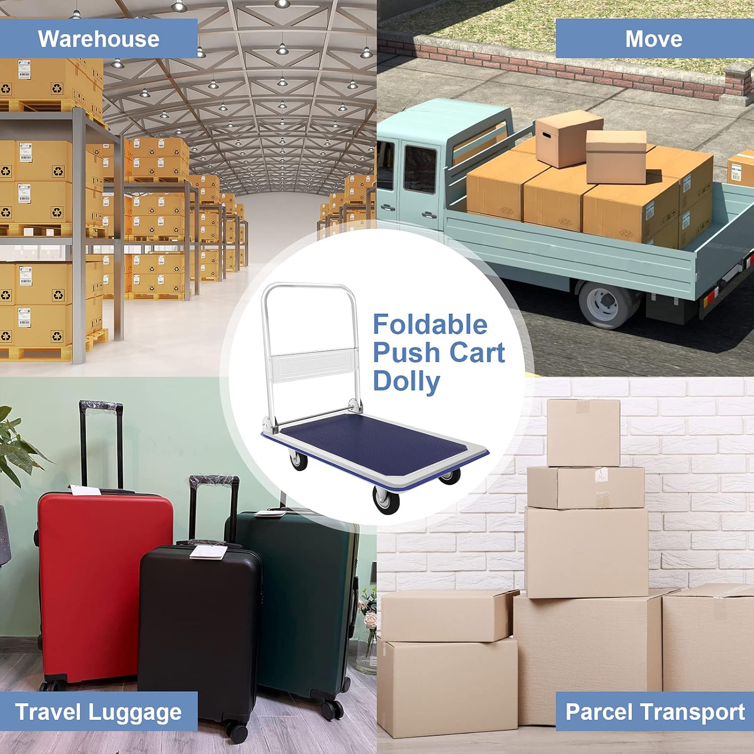 Push Cart Dolly 330lb, Moving Platform Hand Truck with 360 Degree Swivel Wheels,Folding Platform Cart Easy to Storage Blue : Industrial & Scientific