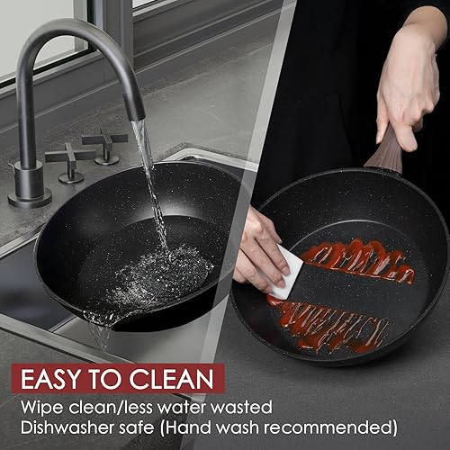 Miniatura 5 de Kikcoin Juego de ollas y sartenes antiadherentes de 31 piezas de cocina antiadherentes con sartén para parrilla, cacerola para hornear, color negro