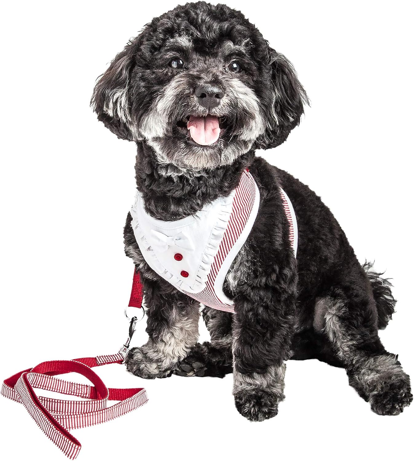 Pet Life ® Luxe 'Spawling' Kitchen Smock Mesh Reversed Breathable and Adjustable 2-in-1 Chest Dog Harness and Pet Leash with Bowtie