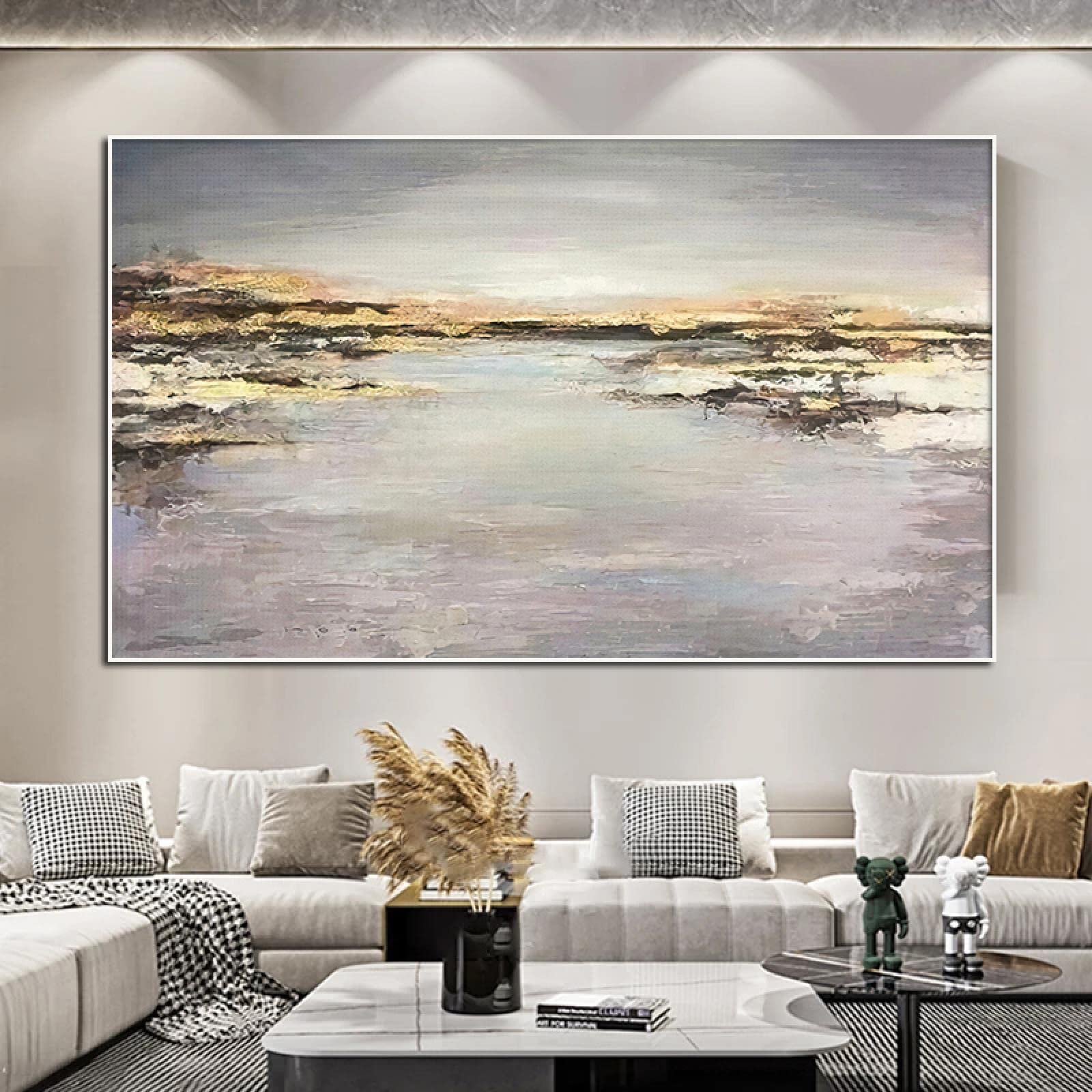 Elegante Arte della Parete Immagini per La Casa Dipinti su Tela Astratta Lago Paesaggio Lamina d'oro Poster per Living Room Decor 30x54 cm Senza Cornice