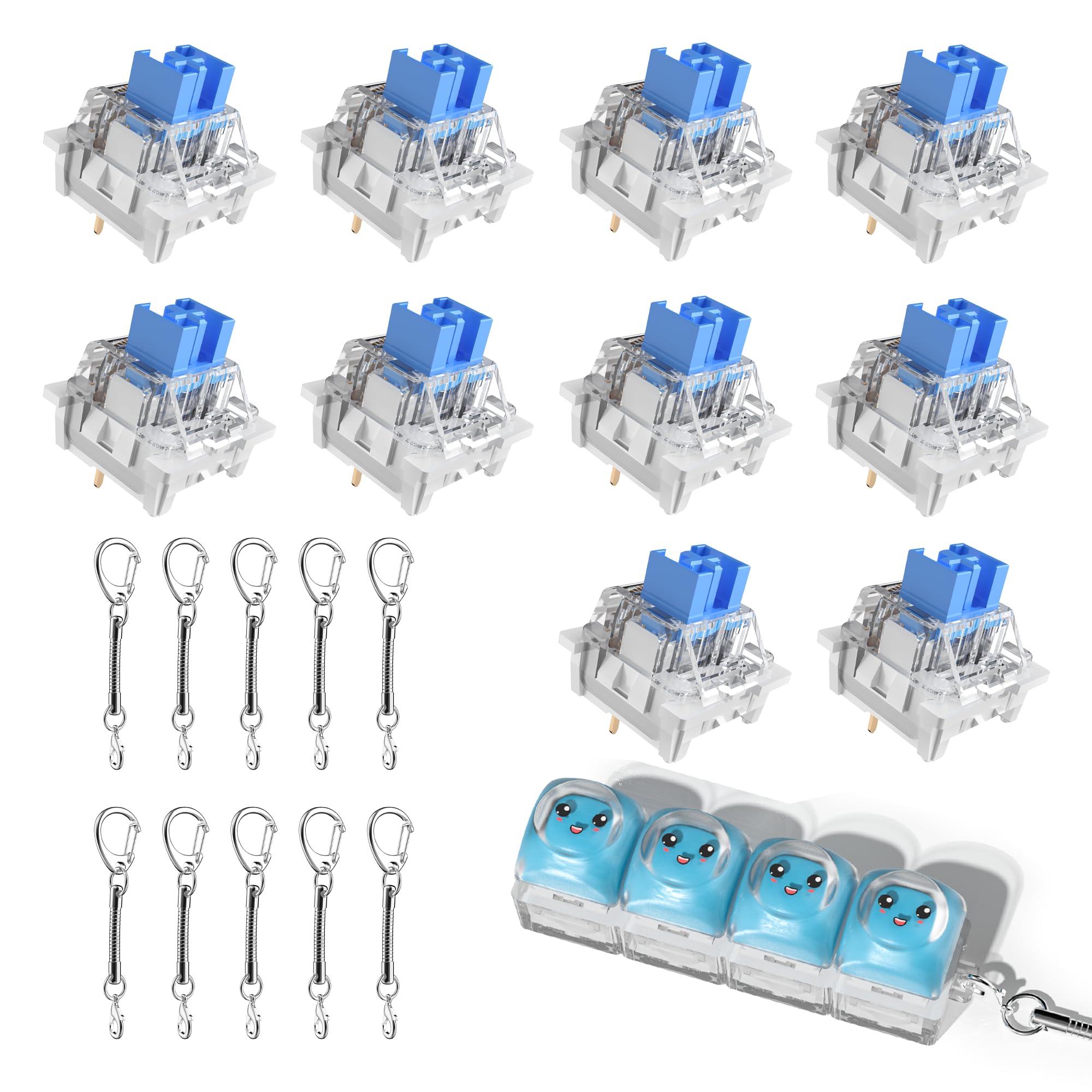 Outemu 200 Pcs Blue Clicky Switches,Extra 10 Keychains &amp; 1 Fidget Toy