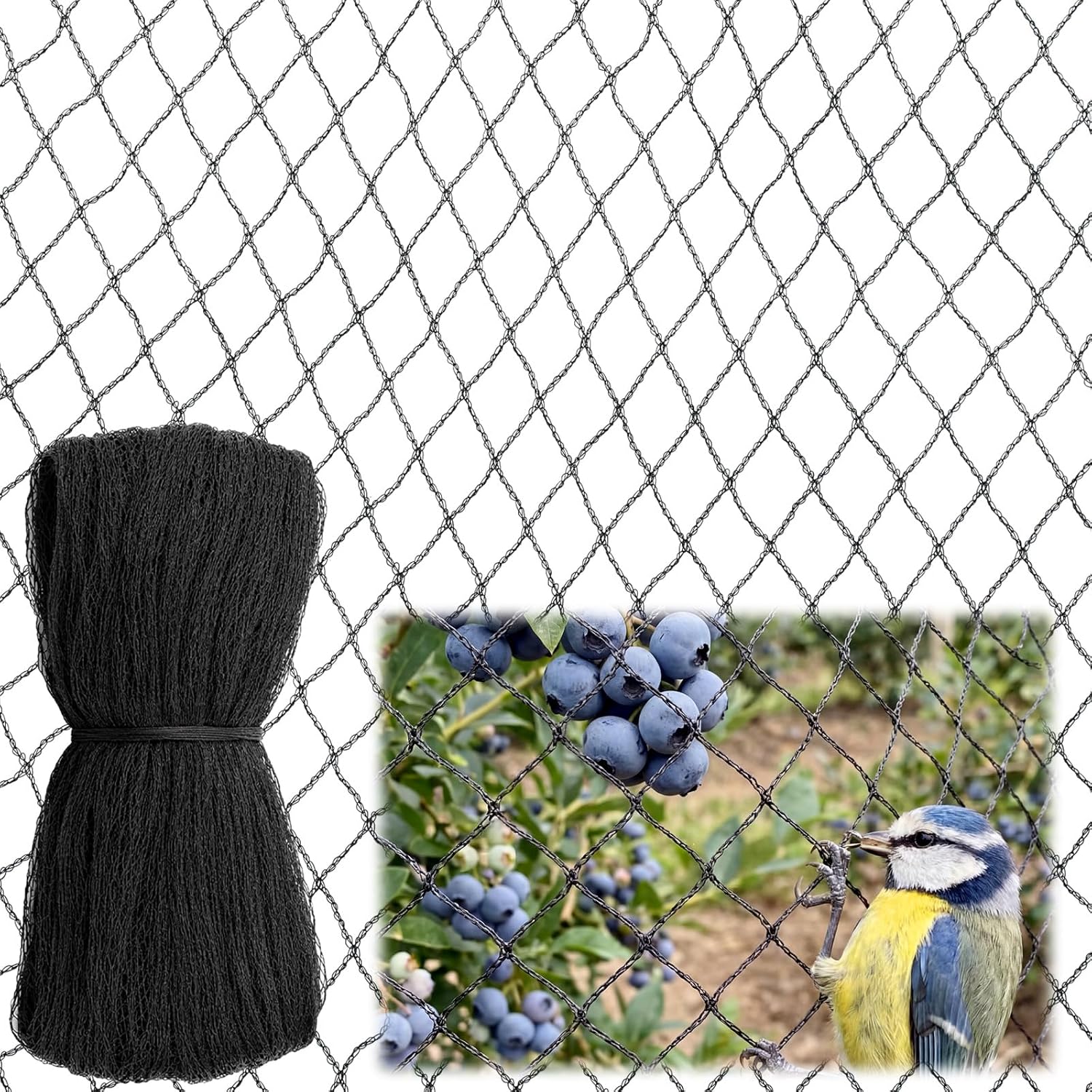 20 x 30 ft Bird Netting for Blueberry Bushes Anti-Tangle & Easy Install, Heavy Duty Bird Netting to Protect Blueberries, Fruit Trees & Plants Polyethylene Aviary Anti Nettings for Garden