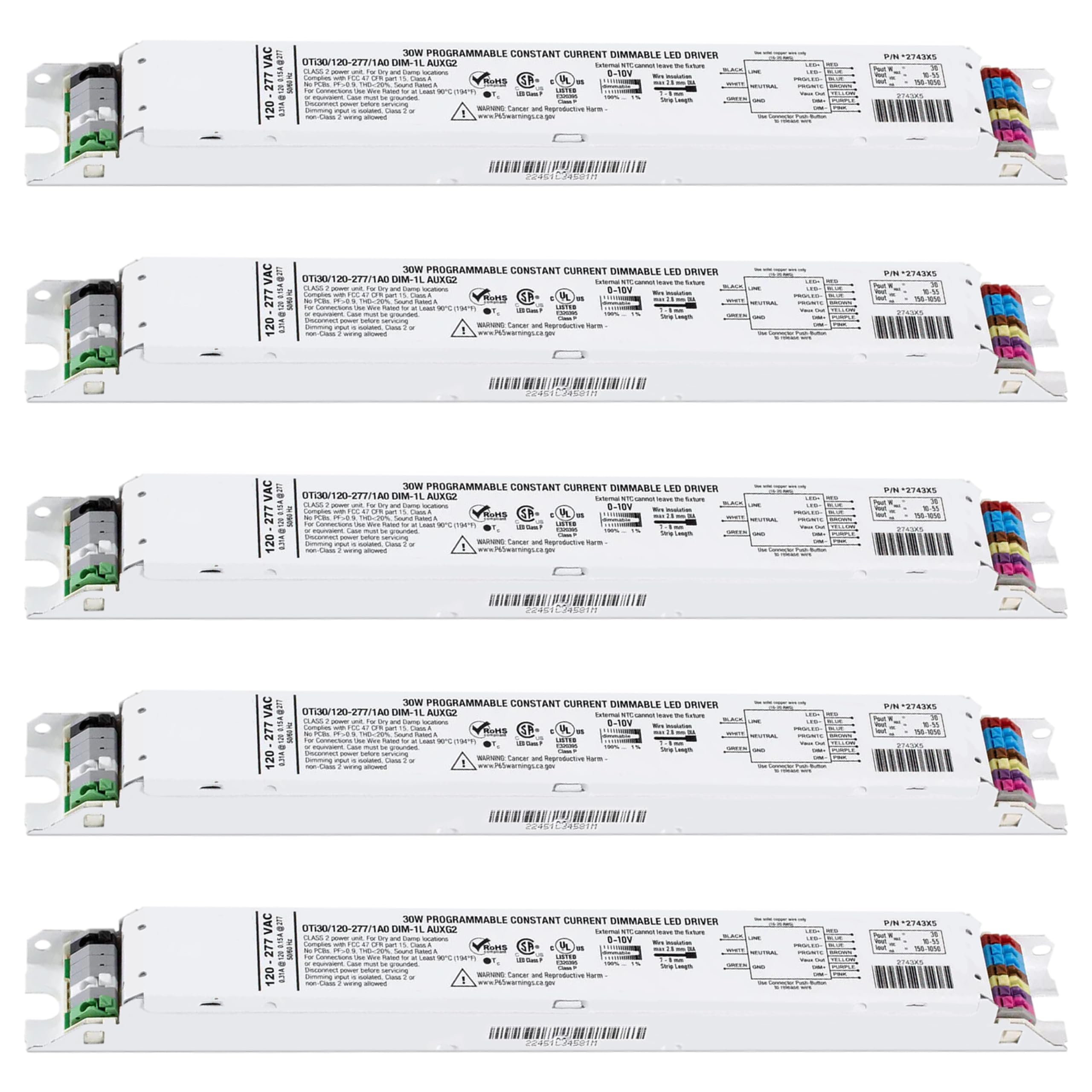 OHLECTRIC Replacement for OTi 30/120-277/1A0 DIM-1 L AUX G2 Linear 120-277V LED Driver with Programmable Output, 150-1050mA &amp; 10-55V, 30 Watts Power. LED Dimmer, 1-100% LED Dimming Range - Pack 5