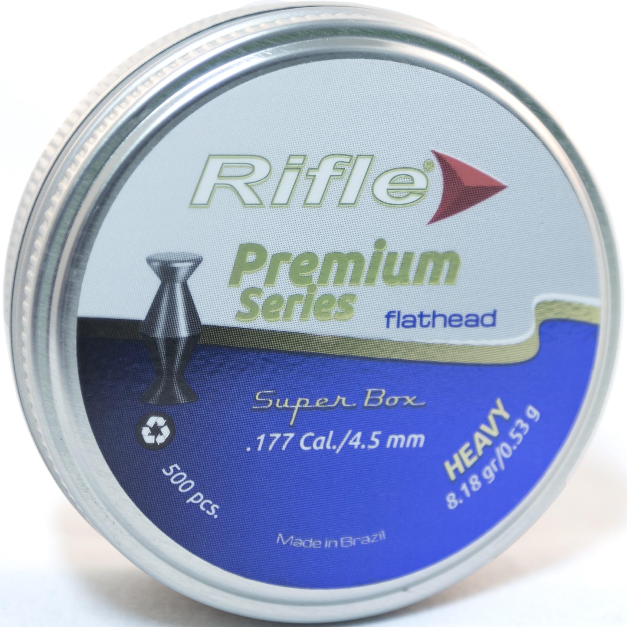 BLUCOM Premium Series FLATHEAD Gun Pellets | .177 Caliber | 4.5 mm | 8.18 gr Heavy | FLAT HEAD for Target Shooting | 500 Count, silver