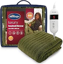 Silentnight Comfort Control Heated Throw Blanket - Luxury Fleece Electric Heated Blanket for Sofa Bed with 9 Heat Settings, Fast Heat-up and Safety Shut Off - Machine Washable - 120x160cm, Olive Green