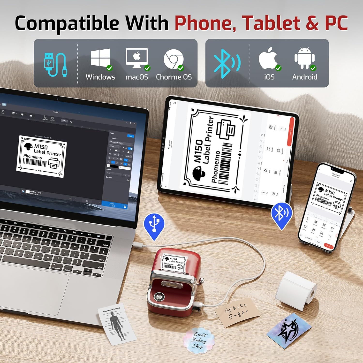 Phomemo Bluetooth Label Printer with Label Tapes