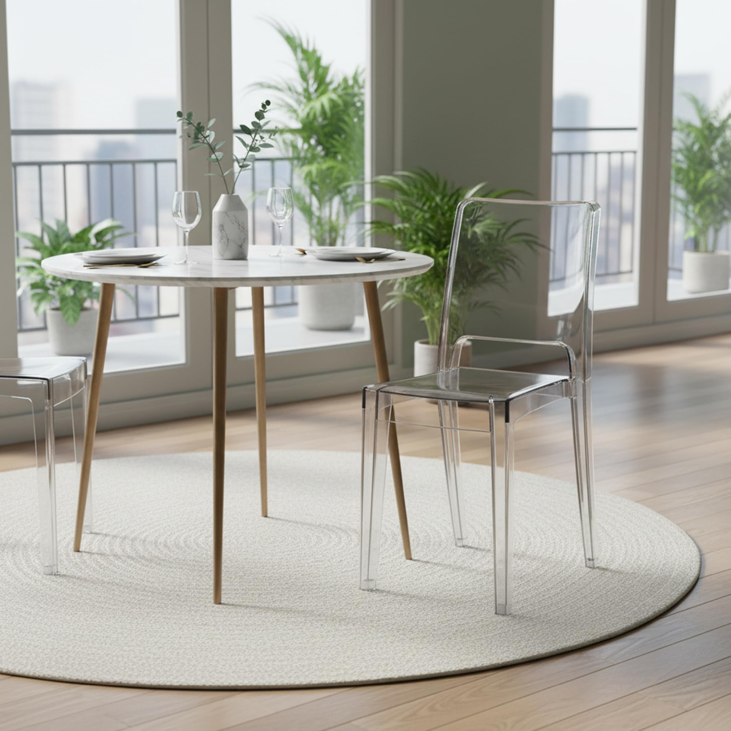Baroni Home Set 4 Sedie Trasparenti, Sedie Impilabili Moderne, Leggere e Resistenti, Gommini Antiscivolo, Sala da Pranzo, 34,5x48,5x85 cm, Trasparente