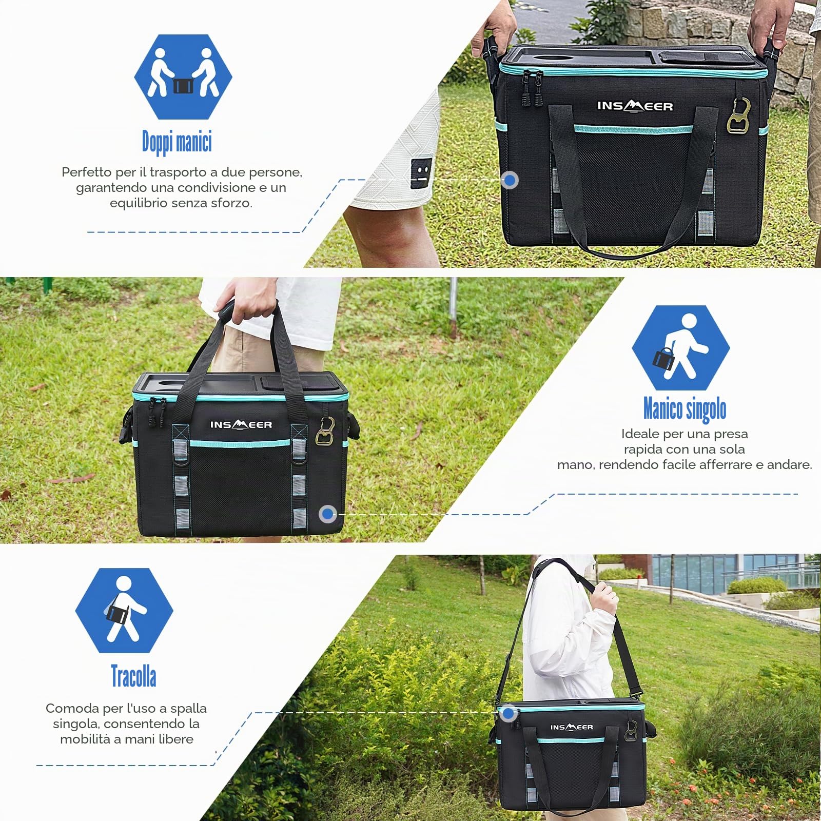 INSMEER Borsa termica con guscio rigido, portatile, 40 l/60 lattine, pieghevole, grande borsa termica isolata con tavolo e apribottiglie, borsa termica per campeggio, picnic, spiaggia