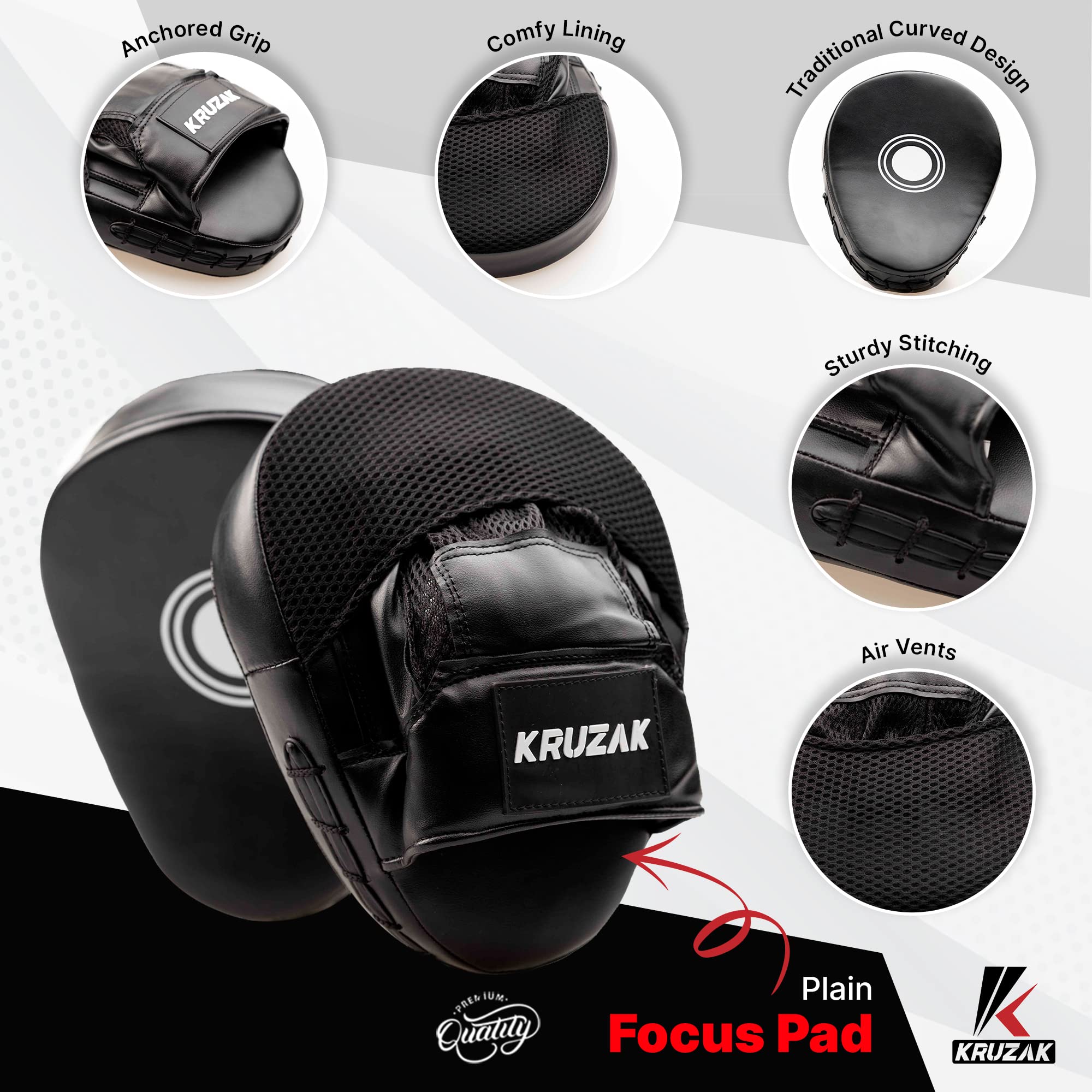 Kruzak Set di guanti da boxe e guanti da boxe per kickboxing e Muay Thai MMA Training - Kit fitness con pastiglie per arti marziali e karate (colore nero, 340,2 g)