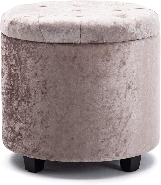 HNNHOME® 45 cm okrągłe zgniecione aksamitne wyściełane siedzisko otomana pudełko do przechowywania taboret podnóżek pufy krzesło z pokrywką (srebrny brąz, lód aksamit)