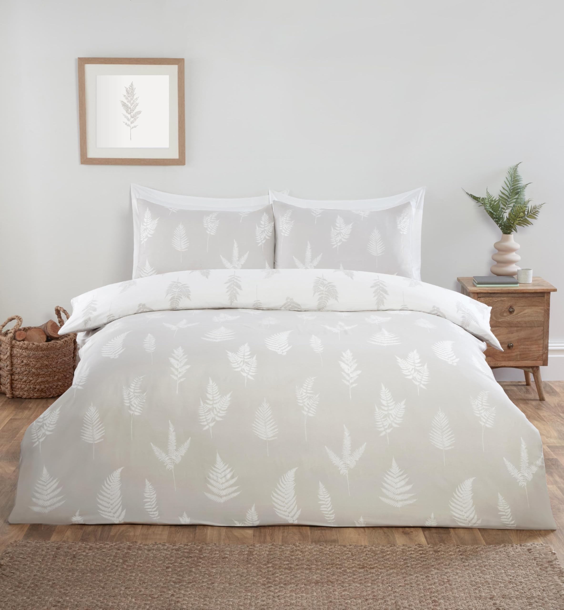 Parure de lit complète King size en satin de coton motif fougère