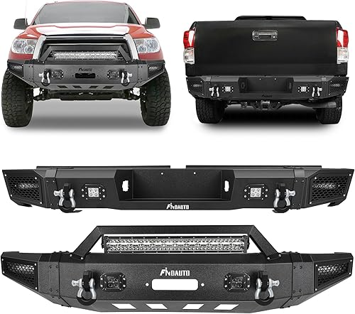 FINDAUTO Combo de parachoques delantero y parachoques trasero para Toyota Tundra 2007-2013 parachoques de roca negra con textura mejorada con placa disponible en Yaxa Colombia