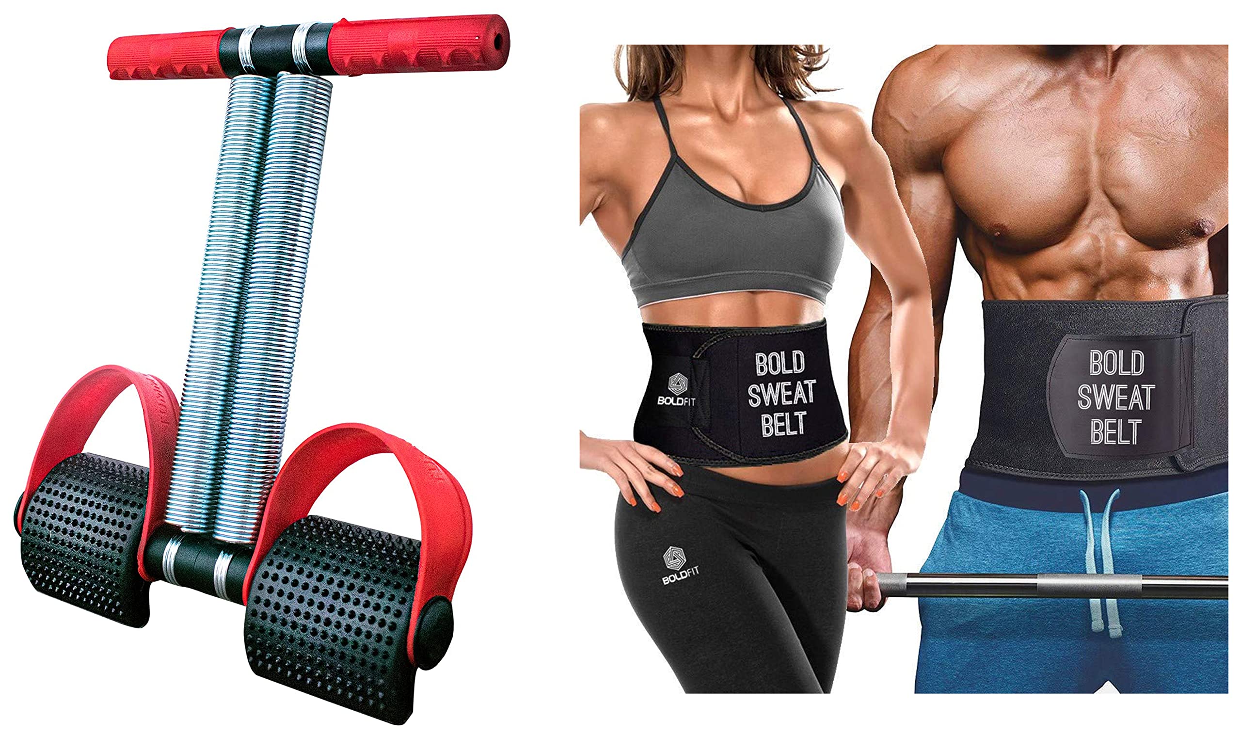 Boldfit Double Spring Tummy Trimmer For Men & Women, Waist Fat Buster, Abs Exercise & Body Toner Equipment For Home & Gym Use, Plastic, Red-Black & Bold Neoprene Sweat Slim Belt (Black) (B09SG5ZH7H) Amazon Price History, Amazon Price Tracker