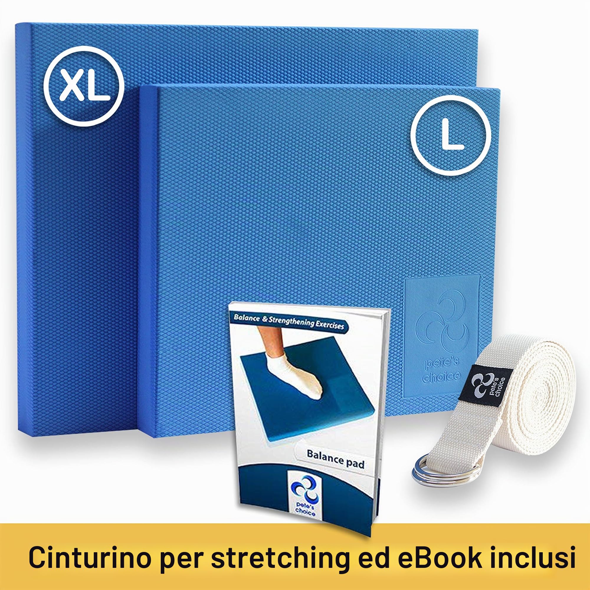 XL/L Tavola Propriocettiva in Schiuma - Cinghia Stretching e eBook Inclusi | Cuscino Propriocettivo XL/L per Fisioterapia e Riabilitazione Caviglie, Zona Lombare e Ginocchia | Tappetino Esercizi
