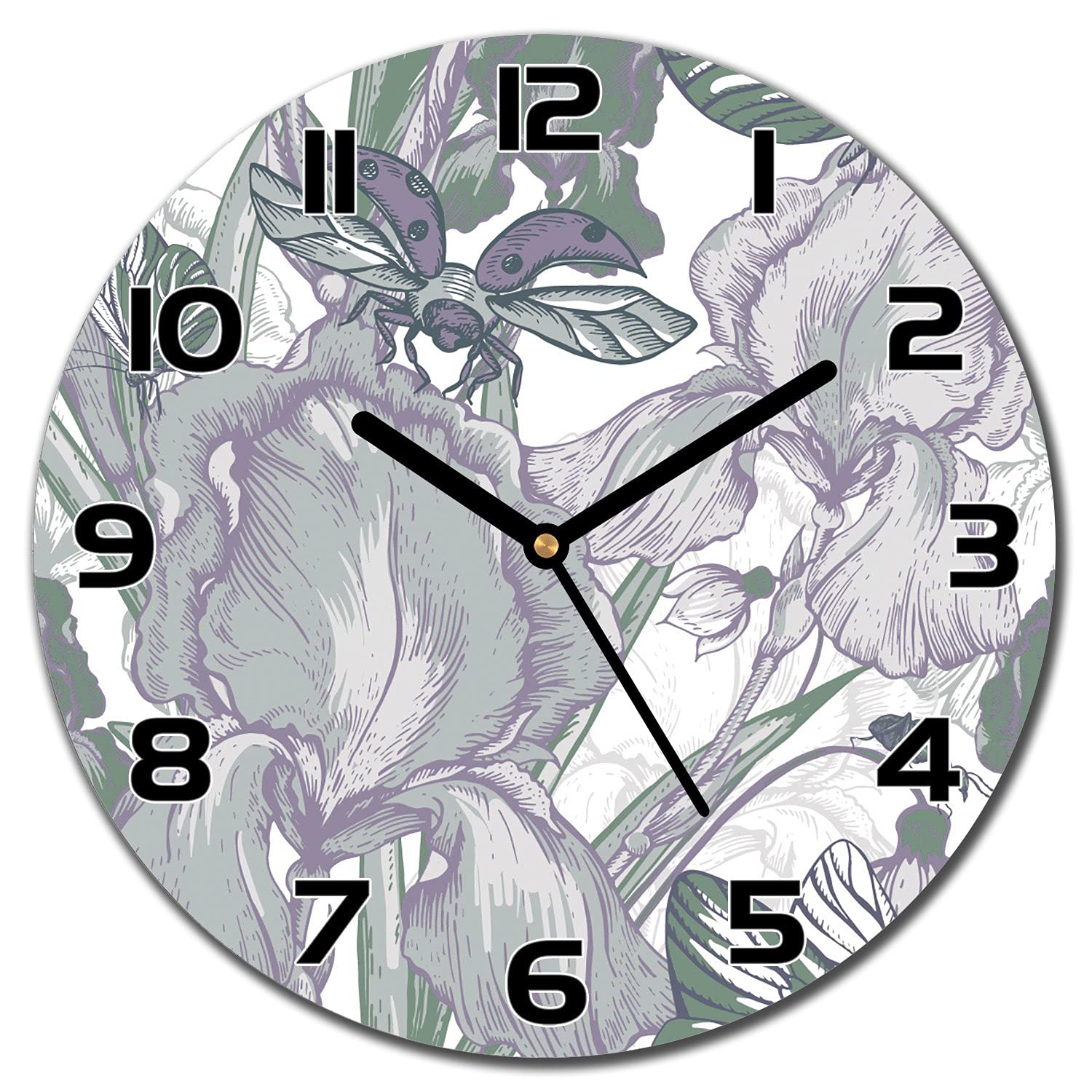 Horloge en Verre Securit Coloray 30 cm à Impression Moderne et Design Floral Rétro