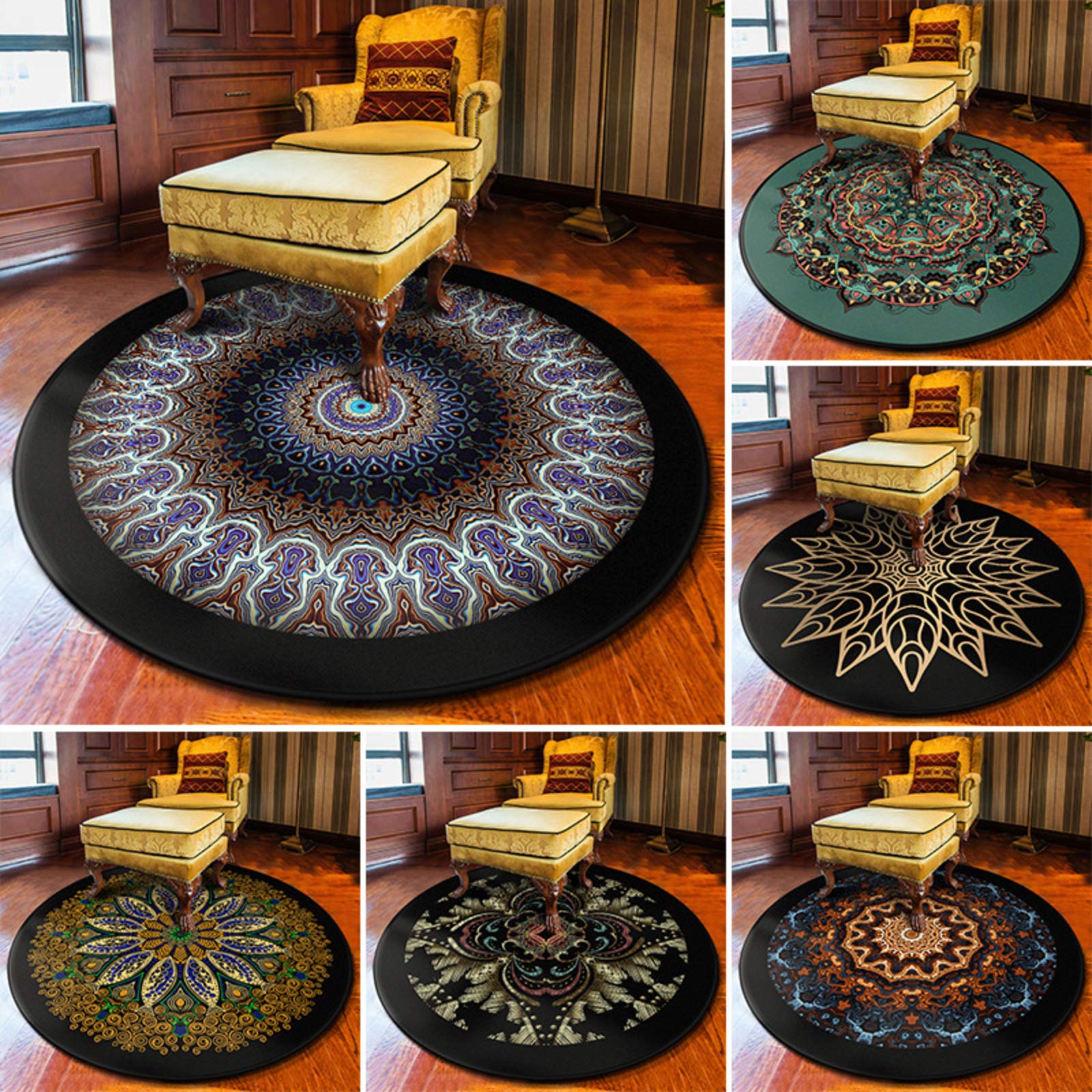 Nowoczesny dywan styl etniczny retro mandala dywan okrągły dywan nordycki balkon stolik kawowy wiszący kosz salon dekoracja mata w L średnica 160 cm