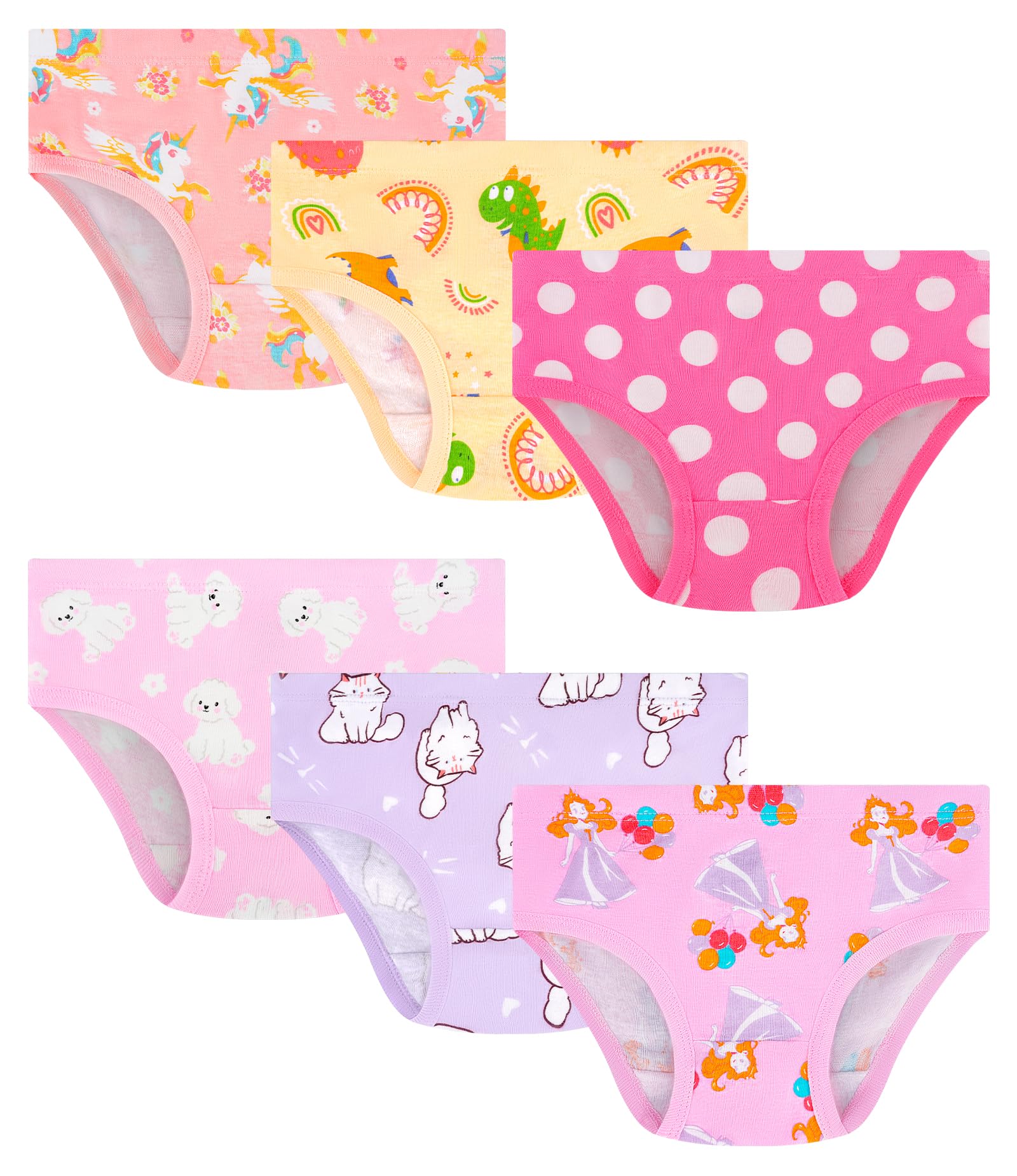 JAHSIYI Girls and Toddlers 100% Cotton Underwear Tagless Soft Panties Size 2-3T,4-5T,6,8,10,12 (6-Pack)
