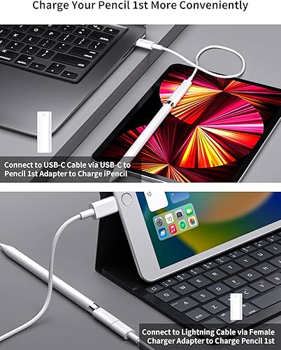 Miniatura 6 de Paquete de 2 adaptadores de lápiz para Apple Pencil de 1 generacióniPad de 10 generacióniPad (A16), par Bluetooth USB-C para adaptador Lightning de