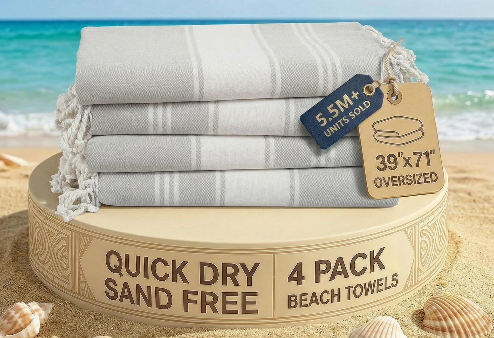 Lane Linen Grey Oversized Beach Towels – 4 Pack, 39"X71" Cotton Rich & Quick Dry Pool Towels, Pre-Washed, Sand-Free & Absorbent Travel Towels For Adults,