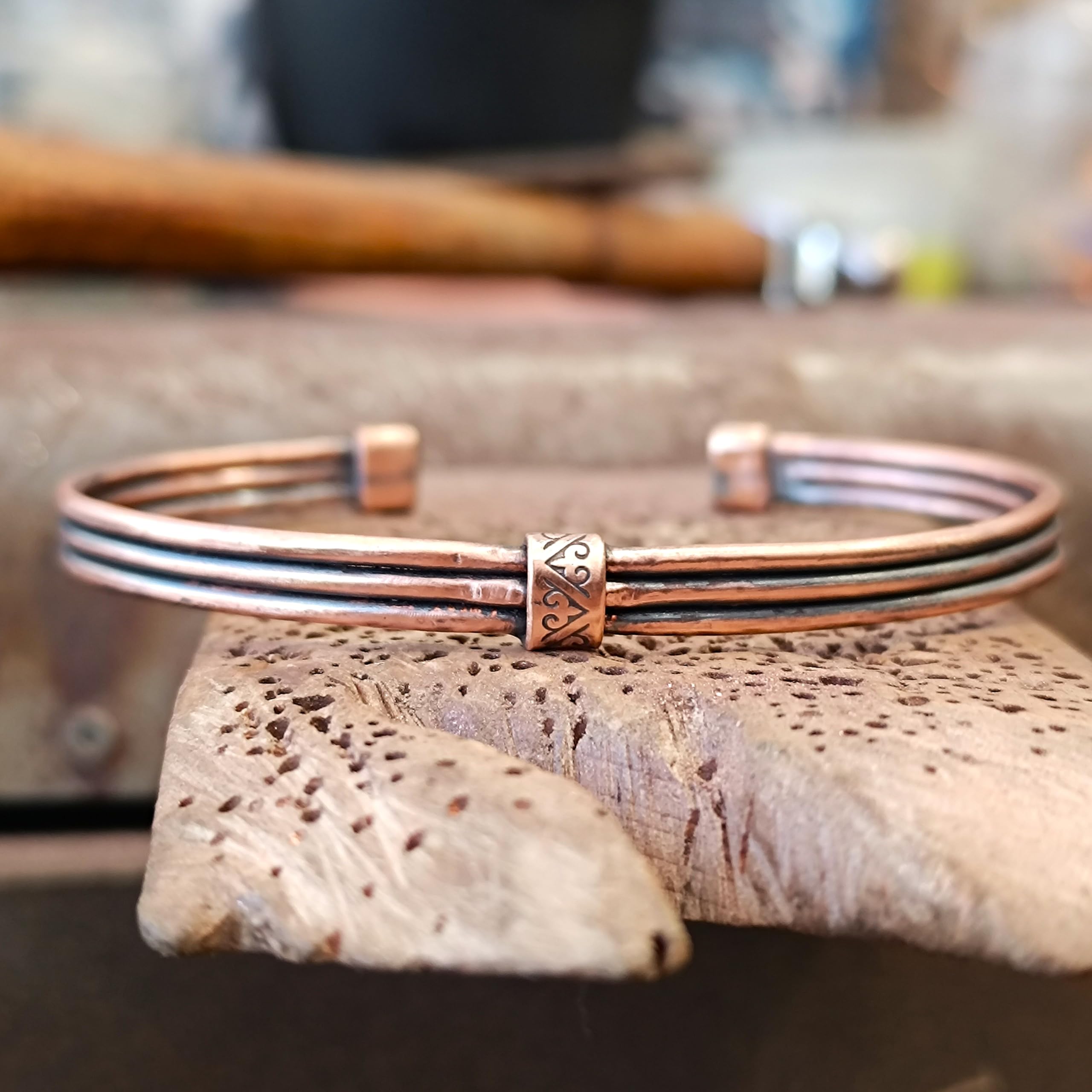 Genérico Pulsera de Cobre Puro Hecha a Mano, Pulsera para Hombre, Brazalete Ajustable, Joyería para Artritis, Joyería de Cobre, Regalo de Séptimo Aniversario