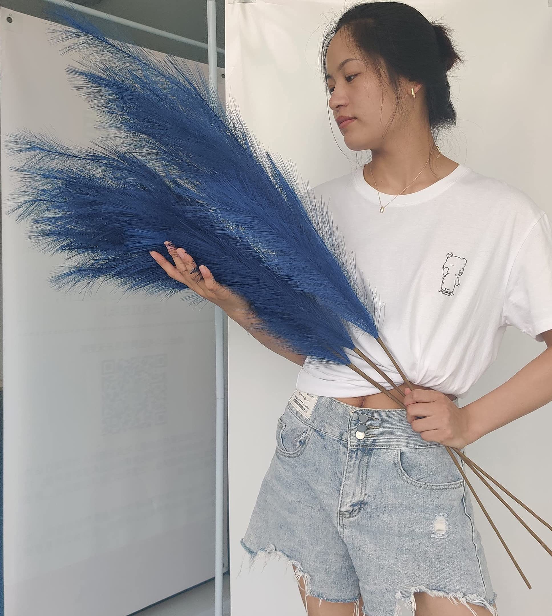 KuteDecor 3 Stems 48" (4ft) Tall Faux Pampas Grass, Artificial Pampas