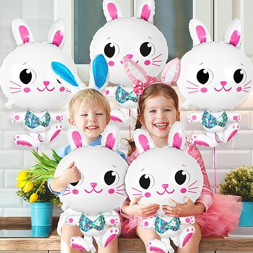 Miniatura 4 de 6 globos de conejo, globos grandes de conejo de Pascua de 32 pulgadas, globo de aluminio en forma de conejo, lindo globo de conejo de Mylar para
