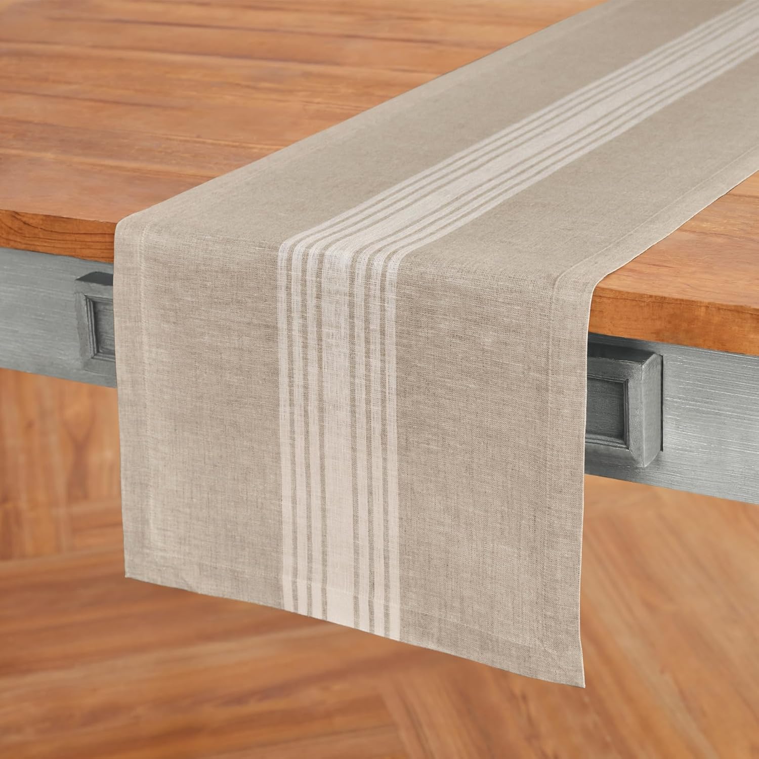 Solino Home Stripe Linen Table Runner 72 Inches Long - 100% Pure Linen White and Natural Farmhouse Table Runner 14 x 72 Inch for Dining, Dresser, Spring, Easter, Mothers Day - Image 2