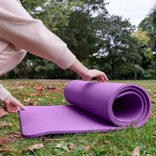 Miniatura 6 de Fitvids - Tapete de yoga de 1 pulgada extra grueso de alta densidad con superficie antideslizante y correa de transporte para hombres y mujeres,