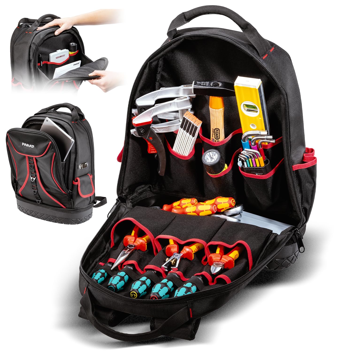 PARAT BASIC Werkzeugrucksack 23L für Elektriker | Robustster Nylon Rucksack mit 15 Fächern & 6 Gummischlaufen | Elektrik
