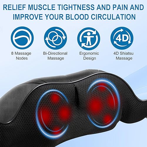 Miniatura 3 de Shiatsu Masajeador de cuello y hombros con calor, masajeador de espalda, masaje eléctrico de tejido profundo 3D para hombro, uso para oficina en