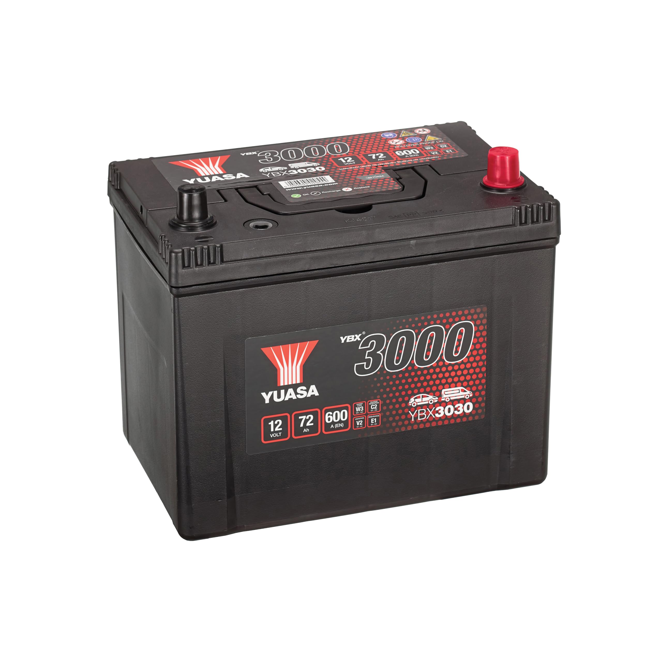 Yuasa YBX3030 12V 72Ah 600CCA Sealed Maintenance Free High Performance Car Battery