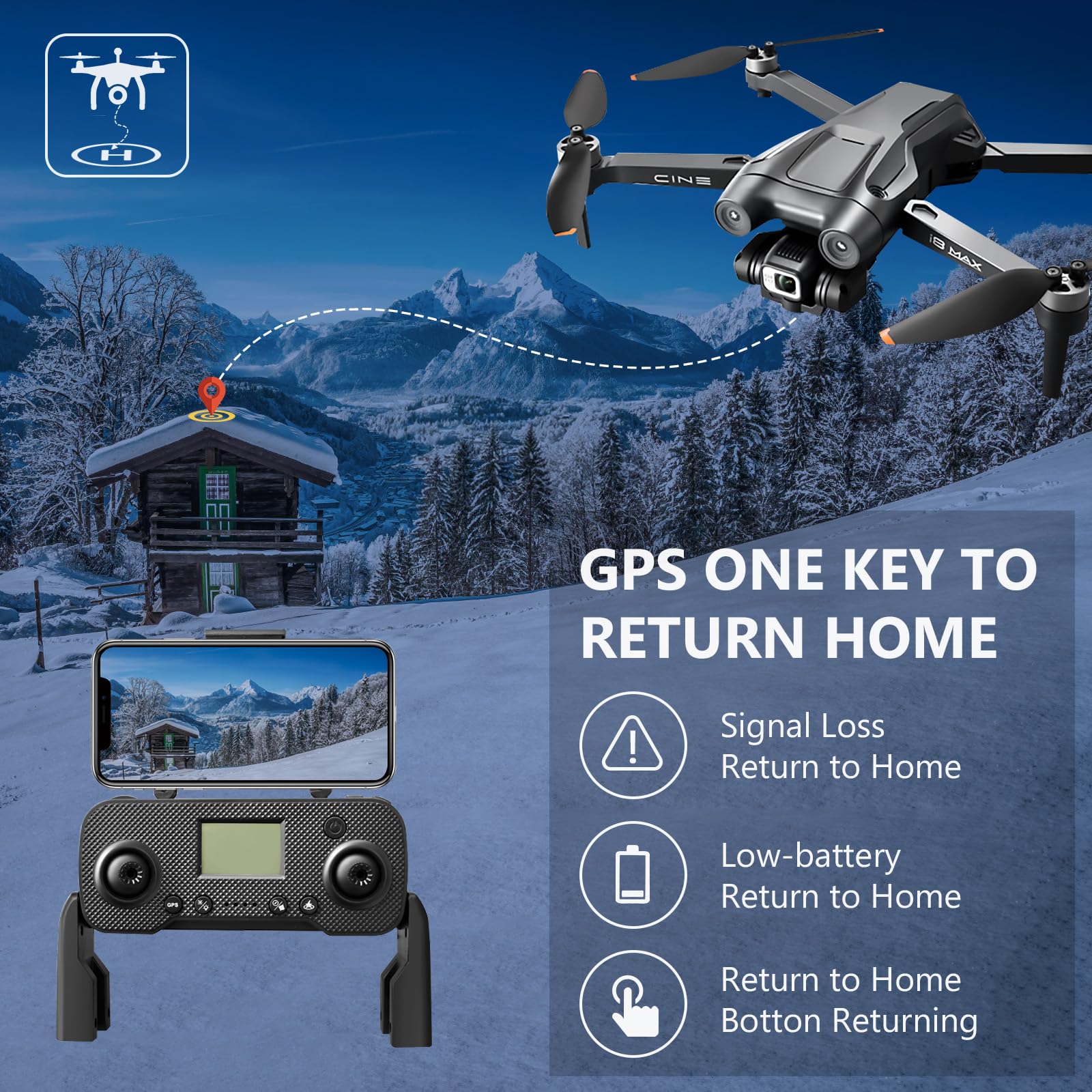 GPS Drone con Fotocamera 4K, Droni Quadricotteri Rc Pieghevoli Per Adulti Principianti Droni Motore Brushless Ritorno Automatico a casa Trasmissione WiFi 5G Pieghevole FPV RC Quadricottero