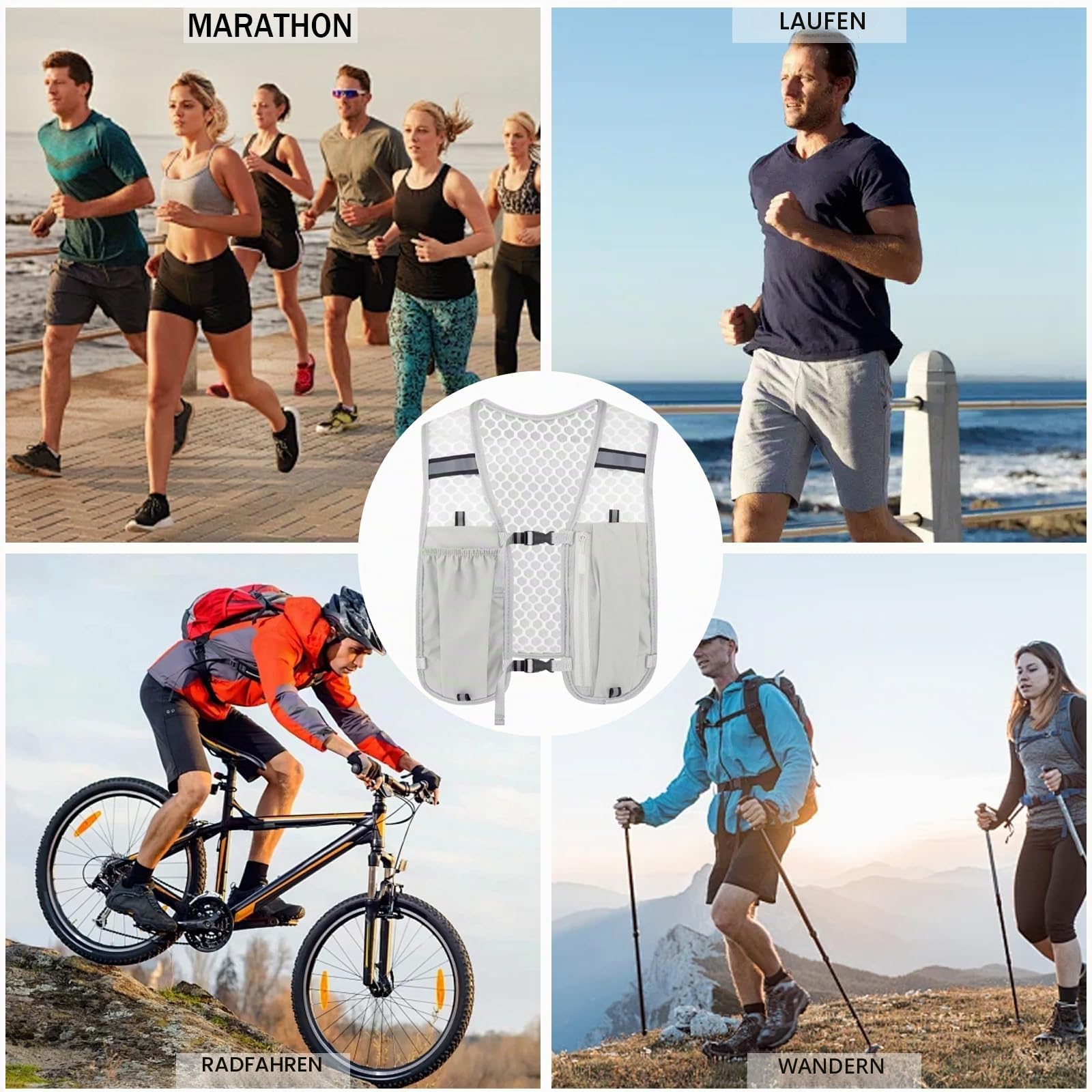 GWAWG Laufweste, Unisex, Weste mit Handyhalterung, verstellbar, für Laufen, Radfahren, Wandern, Trailrunning, Marathon