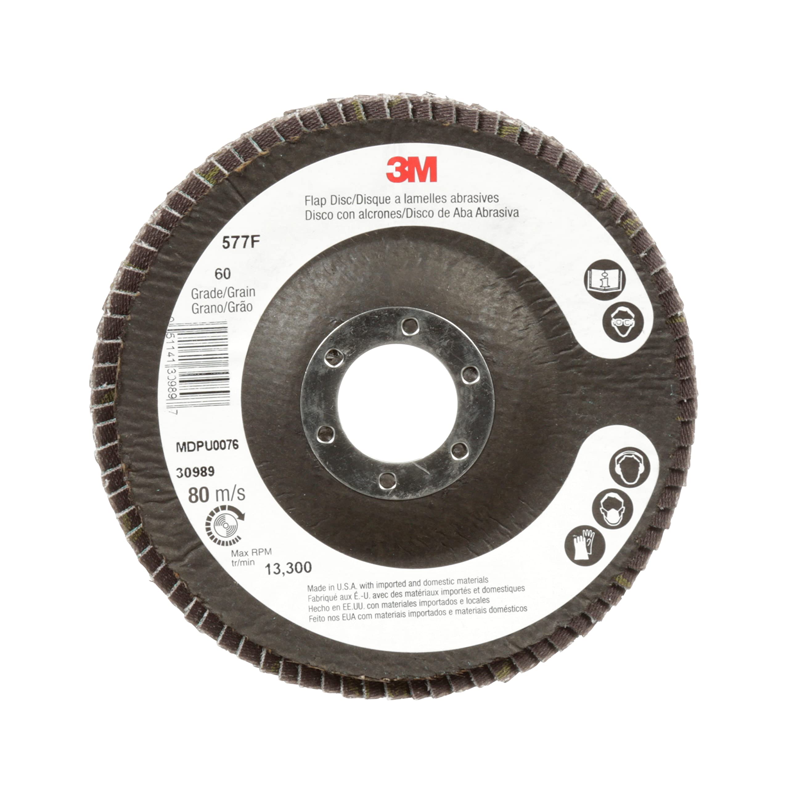 3M Flap Disc 577F, T29, 4-1/2 in x 7/8 in, 80