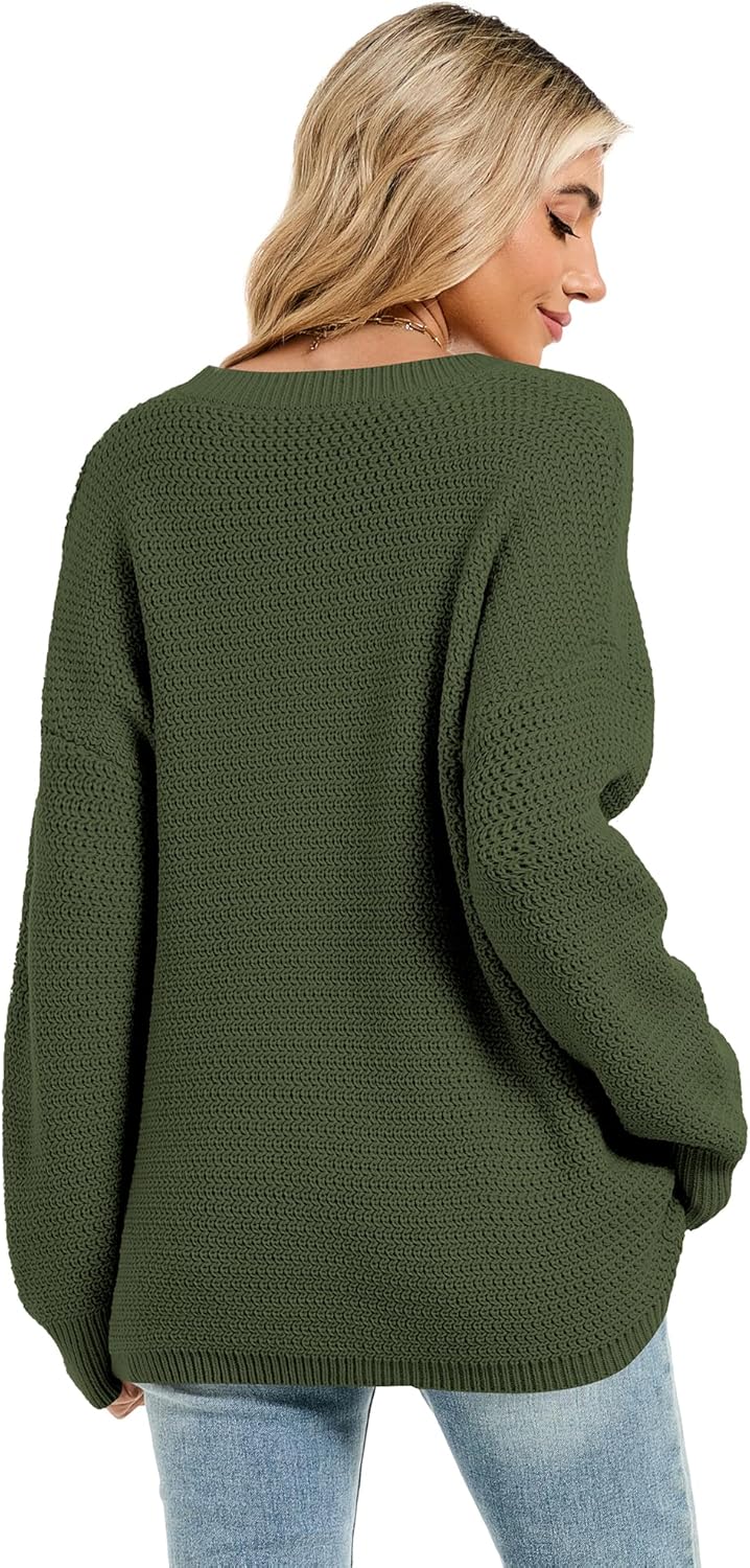 Womens 2025 Fall Sweaters Long Sleeve Chunky Knit Pullover Sweater Casual Crew Neck Oversized Sweaters - Image 2