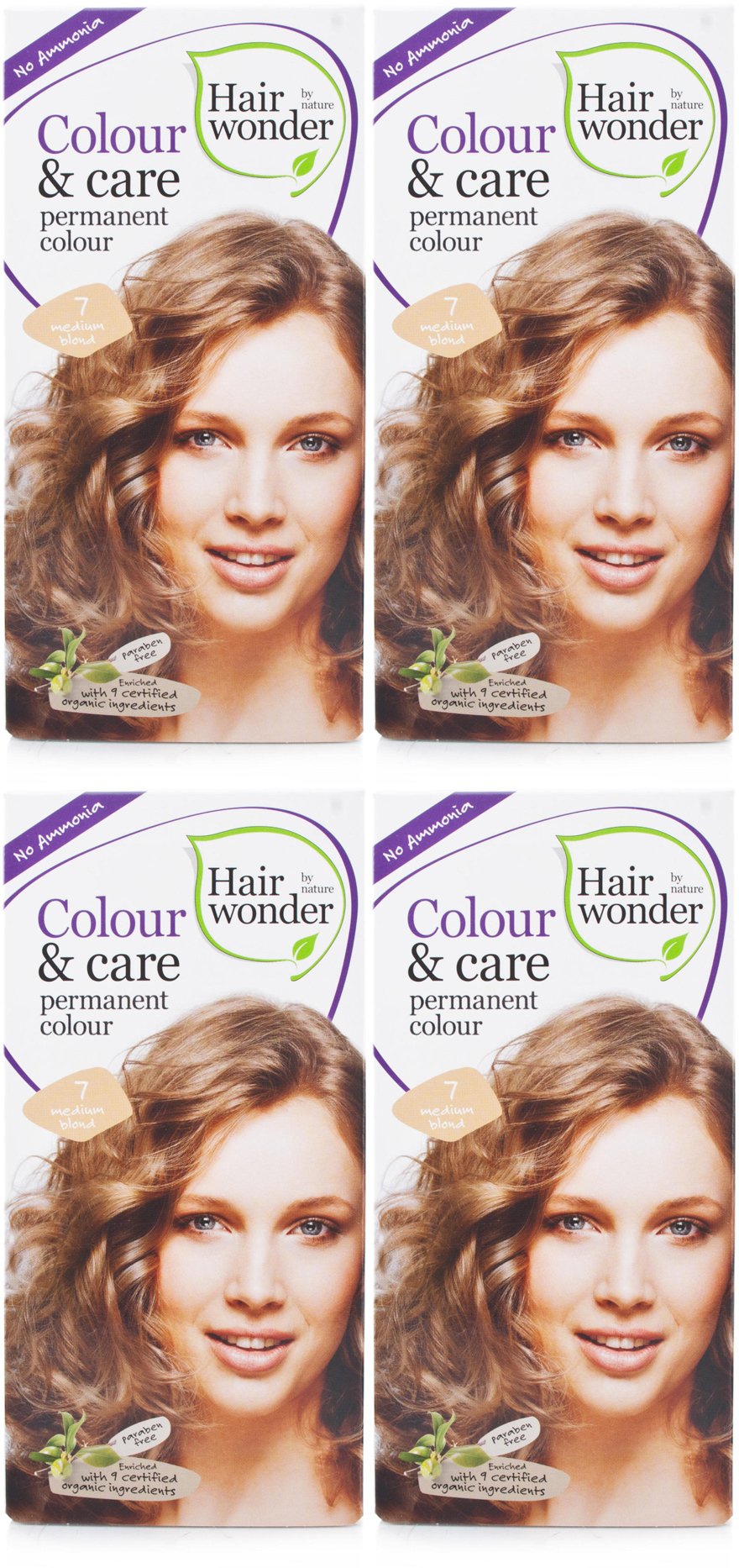 (4er BUNDLE) | Hennaplus Hairwonder Colour und Care 7 medium blond, 100 ml | 100ml - Hair Wonder