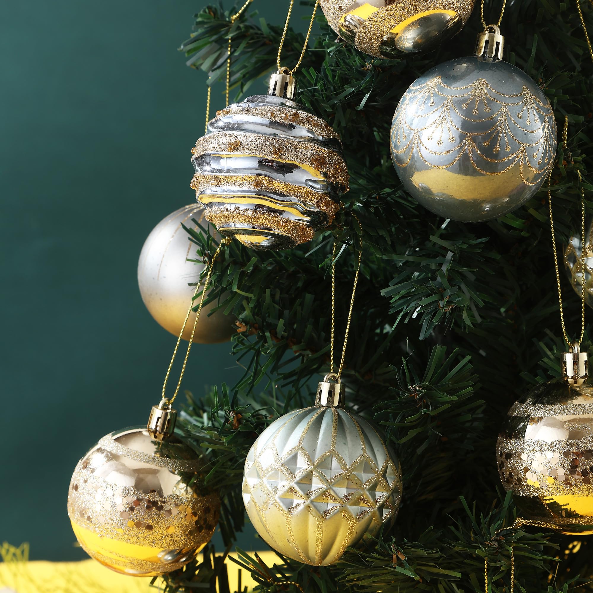 30 Boules De Noël En Plastique - 6 Cm, Bleu Et Or - Décorations Pour Sapin, Mariage, Fêtes