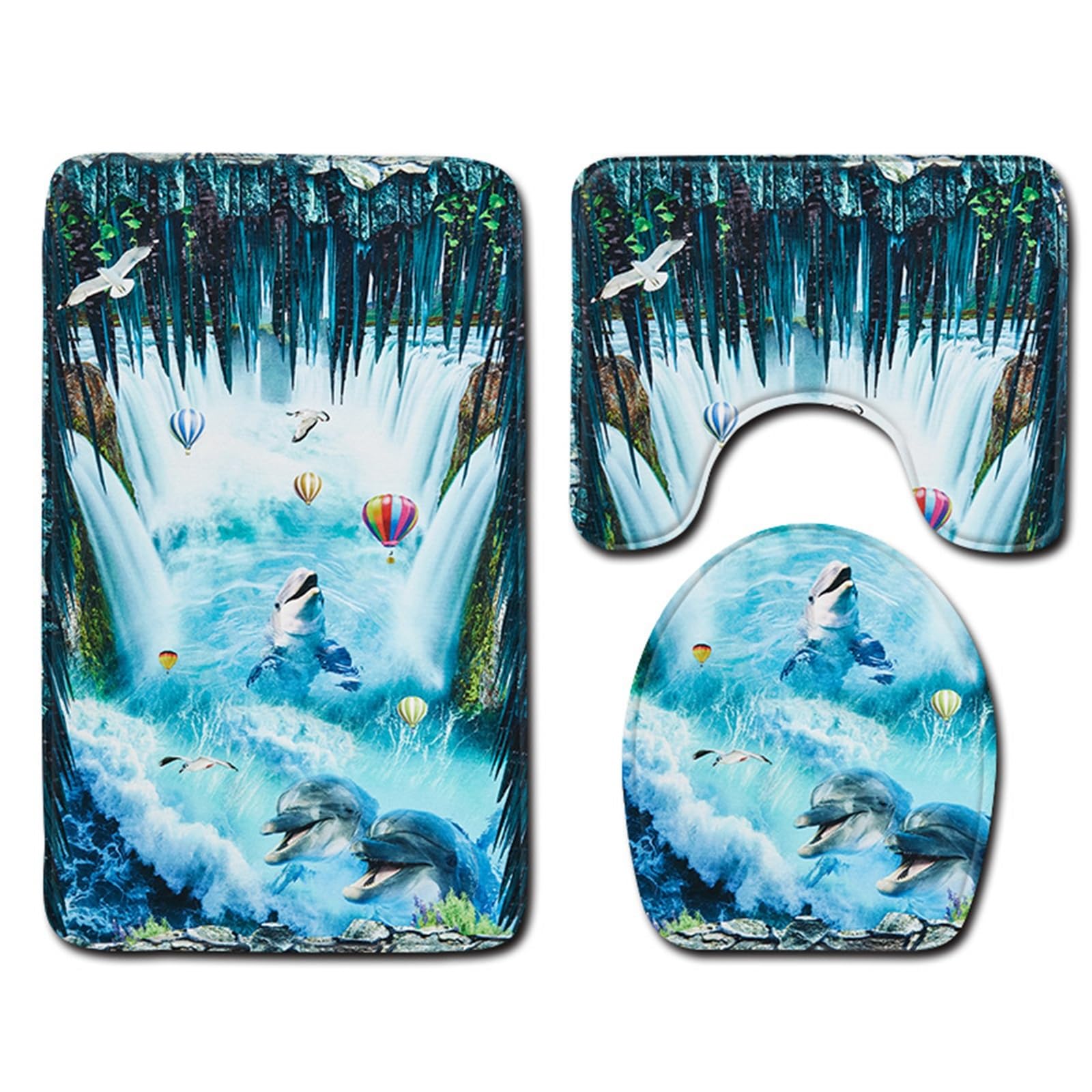 Bath mat set Toilet Seat Cover Dolphin Piece Bath Mat Set Bedroom Rugs Bathmate Antislip Doormat Carpet for Home Decor