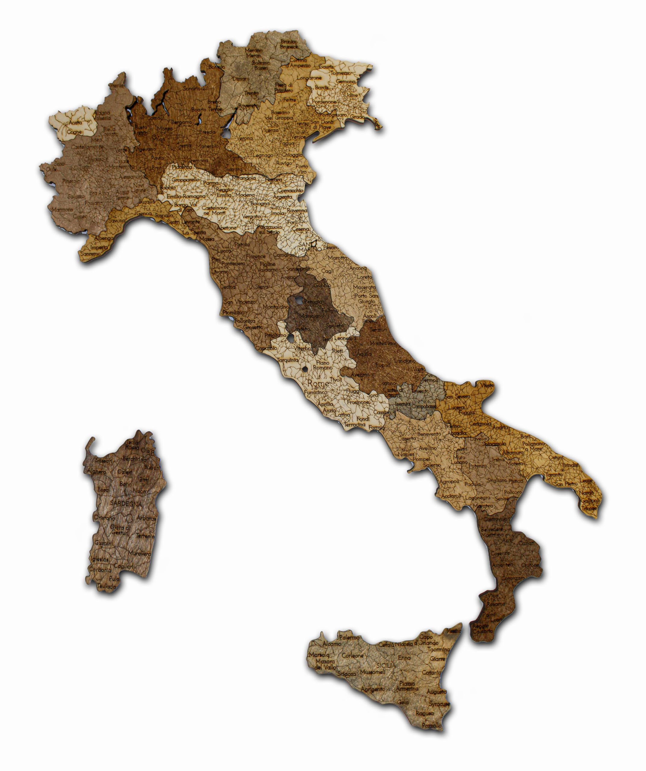 Natura Products 3D Mappa a Muro in Legno Italia, Mappa Puzzle Dettagliata in Legno, Disponibile in 87x66 cm o 111x85 cm, Marrone (111 x 85 cm)