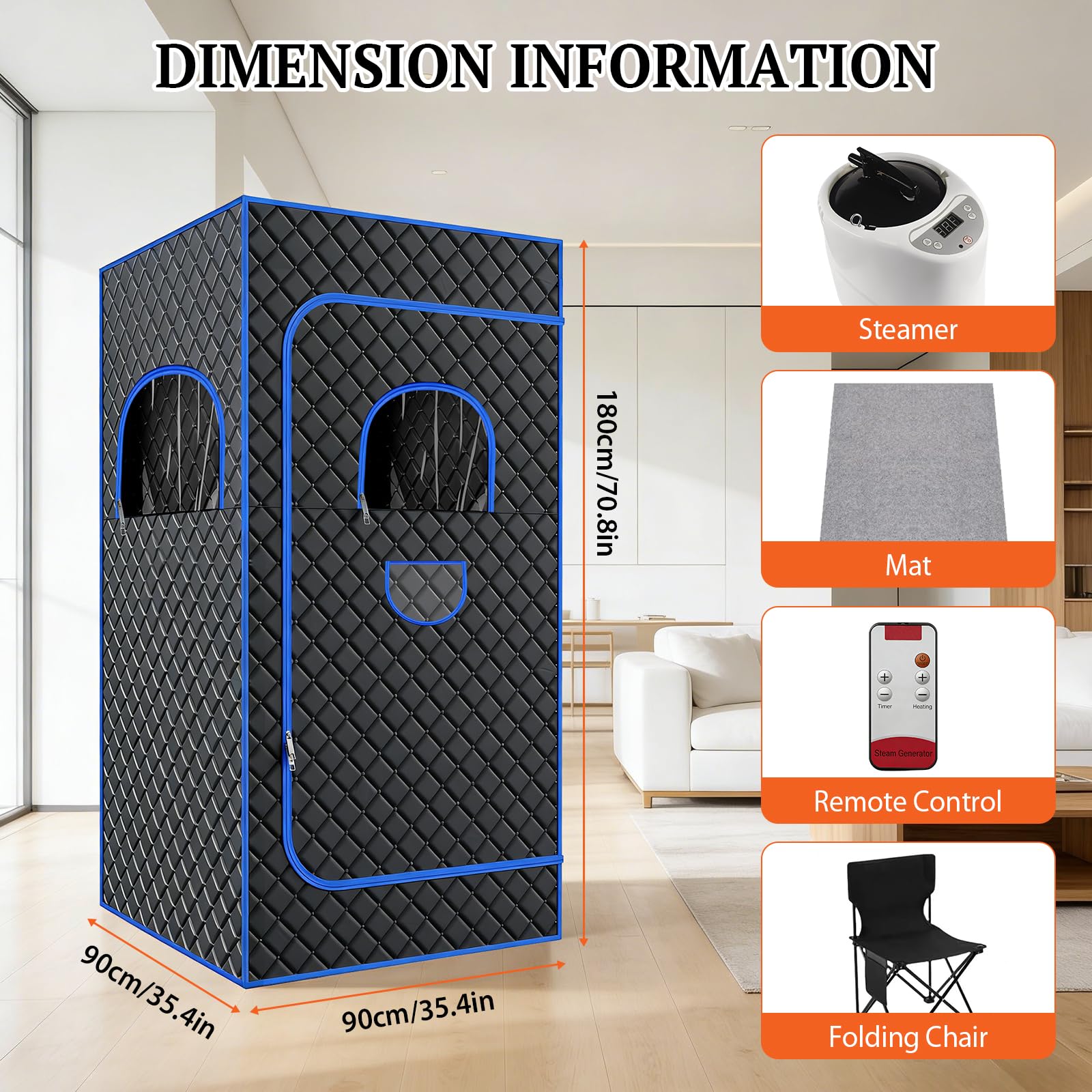 Sauna à Vapeur Portable, Sauna à Vapeur pour la Maison, Tente de Sauna Mobile, Cabine de Sauna Personnelle Pliable pour la Salle de Bain avec Générateur de Vapeur 3L, Sauna Portable avec Télécommande