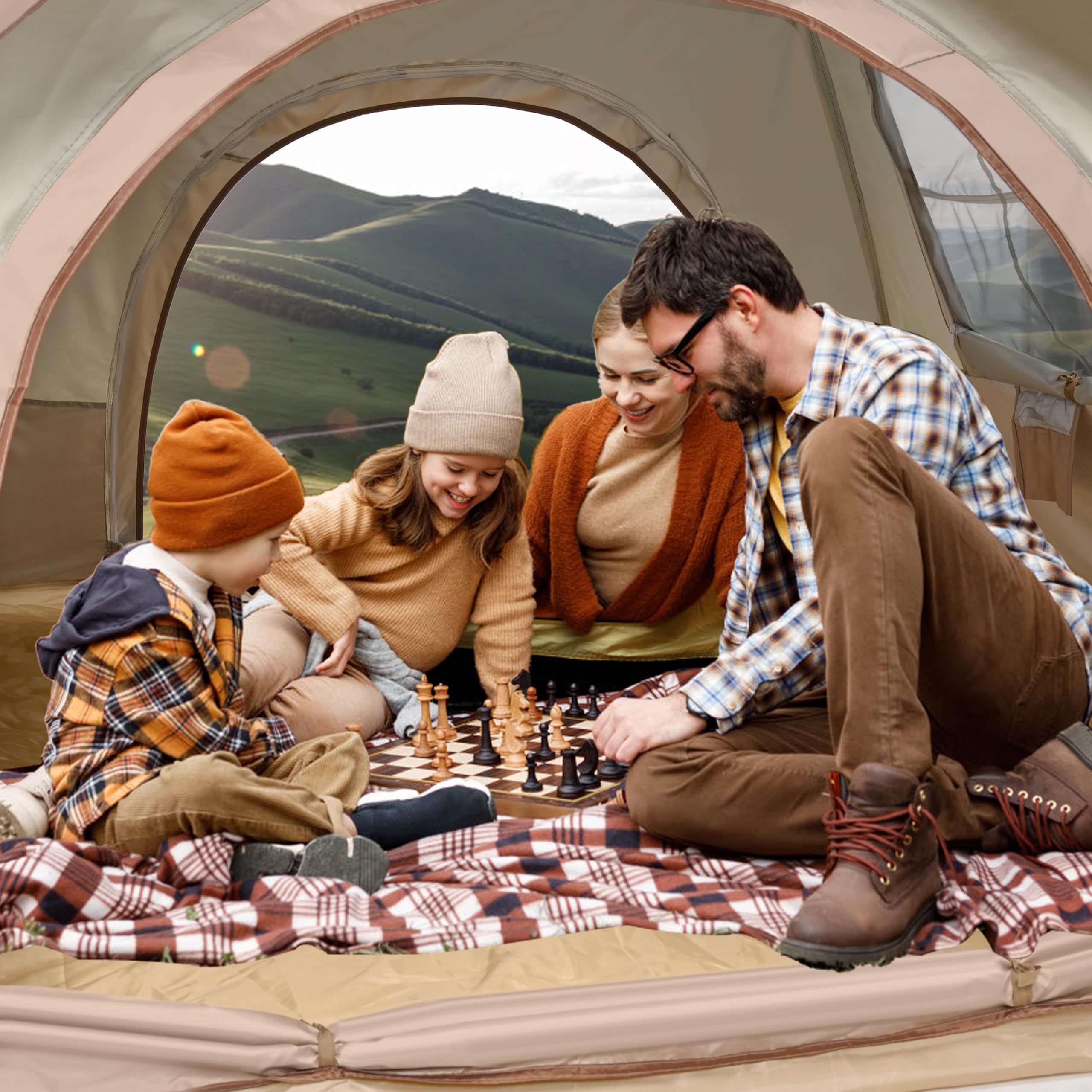 Tienda de campaña automática para 2 a 6 personas para 4 estaciones, impermeable y resistente al viento, tienda de campaña con puerta y ventana para acampar familiar al aire libre, senderismo, caza