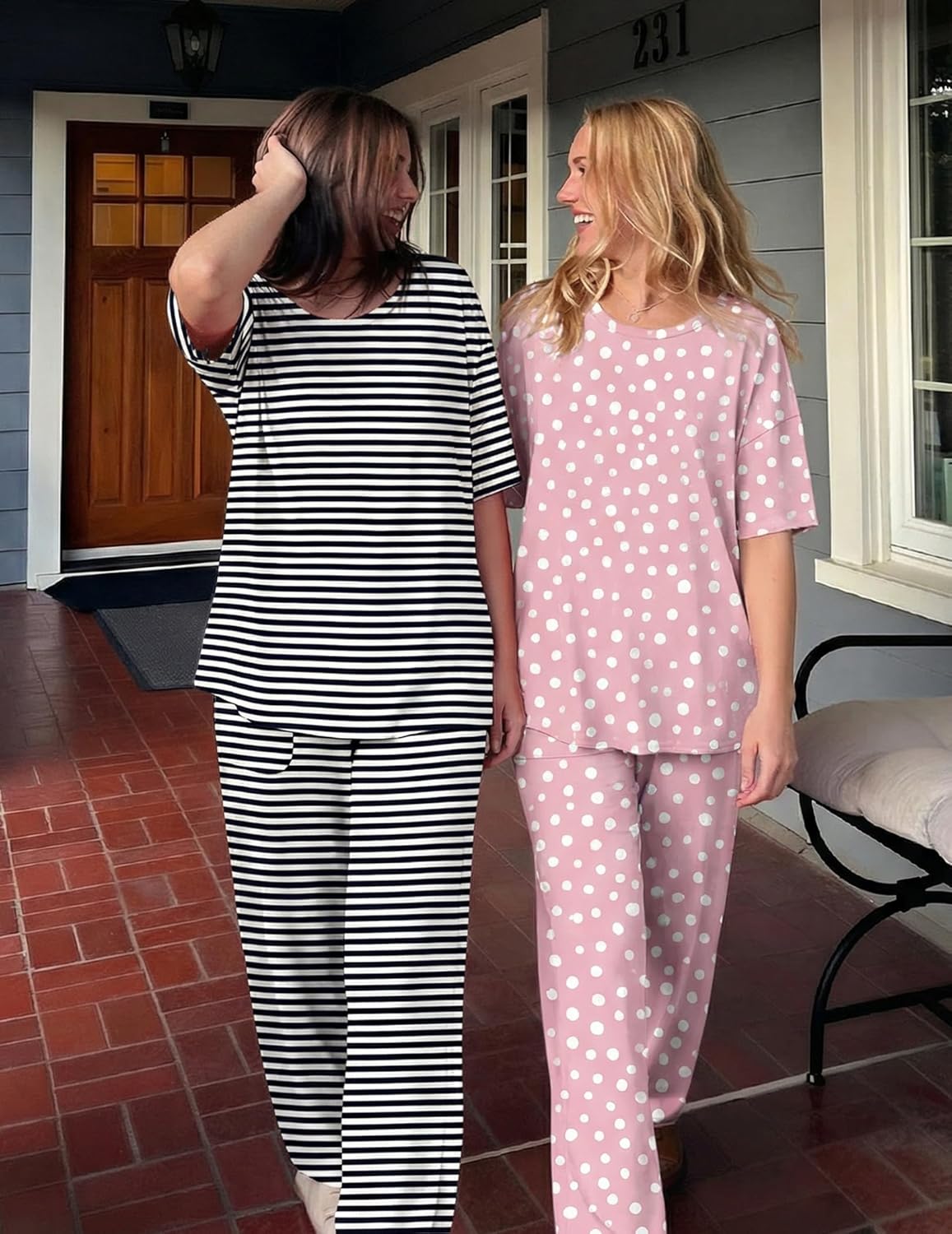 Ekouaer 2 Pack Womens Pajama Sets Short Sleeve Tops and Long Pants Casual Comfy Pjs Lounge Set with Pockets,S-XXL - Image 4