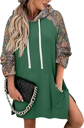 KISSMODA Women Hoodies Dress Long Sweatshirts Dress Raglan Sleeves Oversized Sweatshirts with Pocket 2025 Fall Winter Trendy