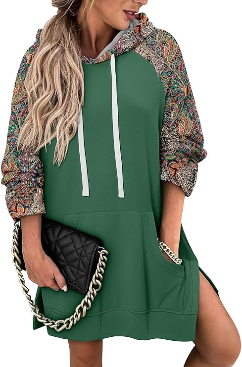 KISSMODA Women Hoodies Dress Long Sweatshirts Dress Raglan Sleeves Oversized Sweatshirts with Pocket 2025 Fall Winter Trendy