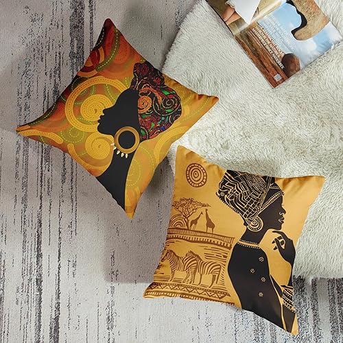 Miniatura 3 de Juego de 4 fundas de almohada decorativas para decoración del hogar, diseño de animales tribales afroamericanos, 18 x 18 pulgadas, fundas de