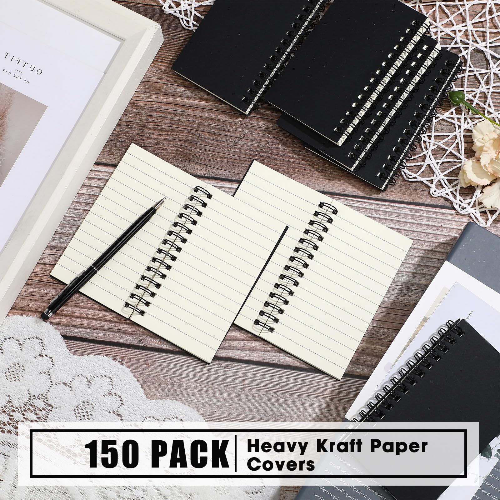Jutom 150 blocs de notas en espiral de 5 x 3 pulgadas, bloc de notas en espiral de bolsillo pequeño, cuaderno rayado, cuaderno de bocetos, cuadernos de tapa kraft, 120 páginas para tomar notas,