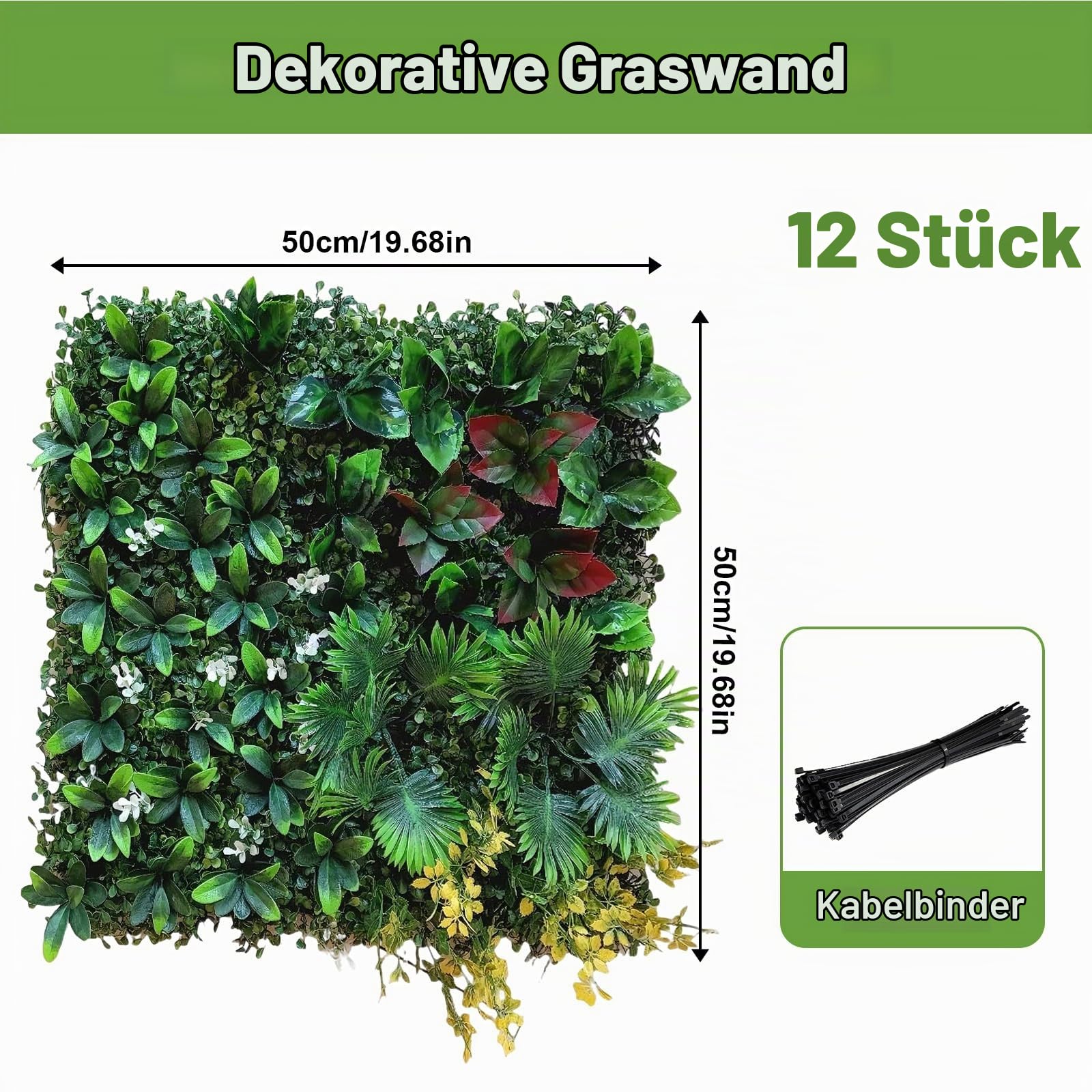 12 Stück Künstliche Pflanzen Rasen Wand 50X50cm, Künstliche Pflanzenwand UV Geschützt, Künstliche Buchsbaumplatten Anti-Verblassen, Buchsbaumhecke Wandpaneele für Garten im Freien, Indoor Dekoration