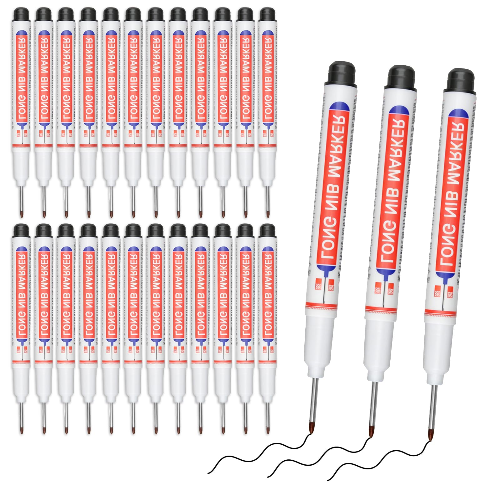 NONETO 24 Pcs Long Nib Marker Pen For Deep Hole Marking (Black)