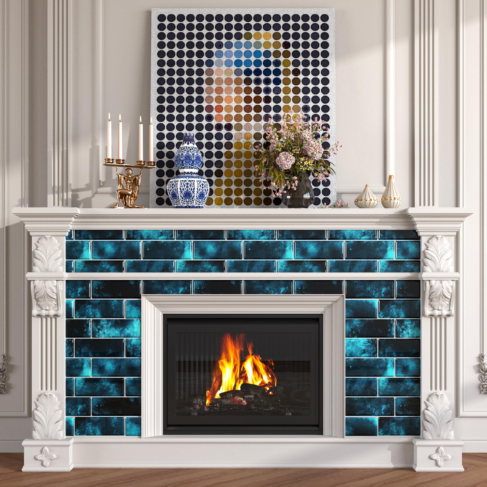 FunStick 30×30CM 15 Dalles Adhesives Mur Credence Adhesive pour Salle de Bain Bleu Foncé Carrelage Adhesif Mural Cuisine Bleu Autocollant Carrelage Cuisine Salle de Bain Étanche Revêtement Mural 3D