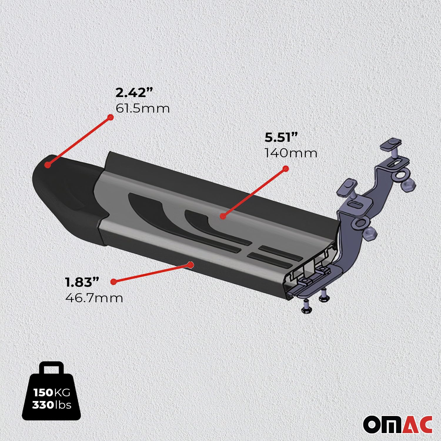 OMAC Trittbretter Seitenschweller Seitenbretter kompatibel mit VW Tiguan II 2016-2023 Schwarz-Silber Alu